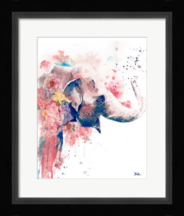 Framed Floral Water Elephant Print