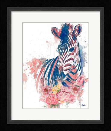 Framed Floral Watercolor Zebra Print