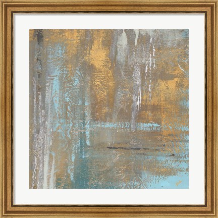 Framed Gold Abstract on Teal Print