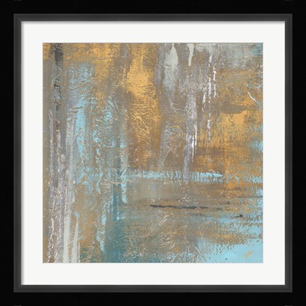 Framed Gold Abstract on Teal Print