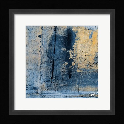 Framed Gold on Blue Square I Print