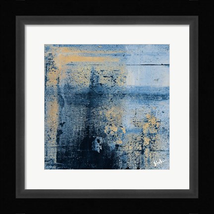 Framed Gold on Blue Square II Print