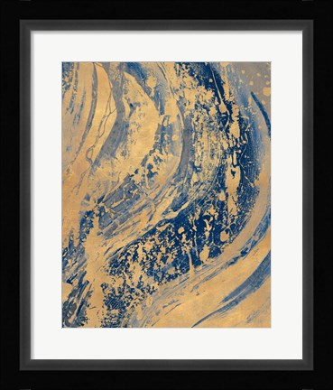 Framed Blue And Gold Wave Print