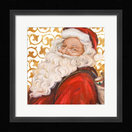 Framed Gold Damask Santa Print