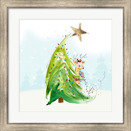 Framed Whimsical Tree and Reindeer Print