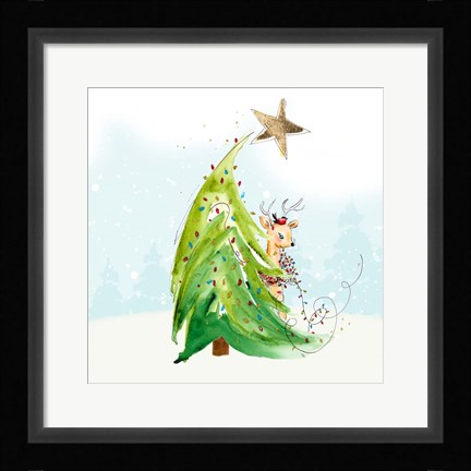 Framed Whimsical Tree and Reindeer Print