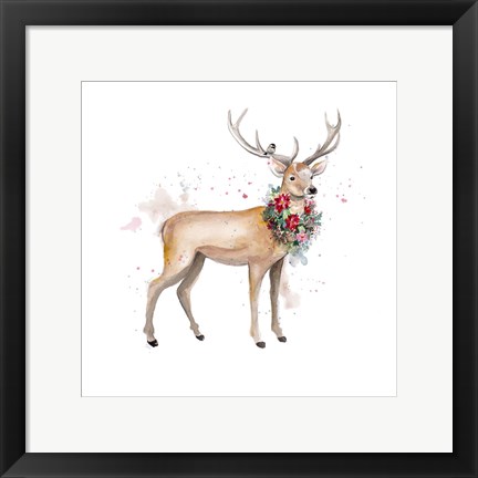 Framed Woodland Deer with Wreath Print