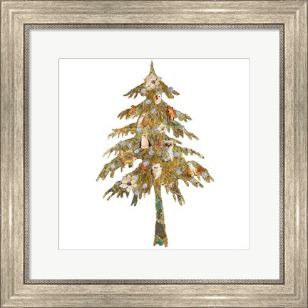 Framed Holiday Tree with Birds Print