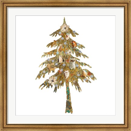 Framed Holiday Tree with Birds Print