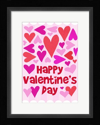 Framed Happy Valentine with Hearts Print
