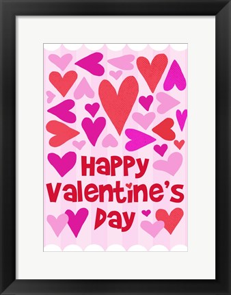 Framed Happy Valentine with Hearts Print