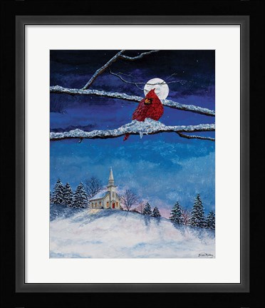 Framed Little White Church On Hill Print