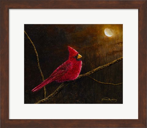 Framed Cardinal In The Moonlight Print