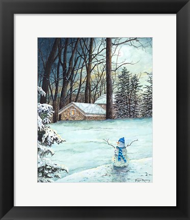 Framed Snowman in Moonlight Print