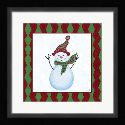 Framed Snowman Zig Zag Square I Print
