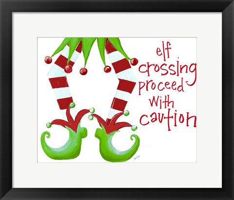 Framed Elf Crossing Proceed With Caution Print