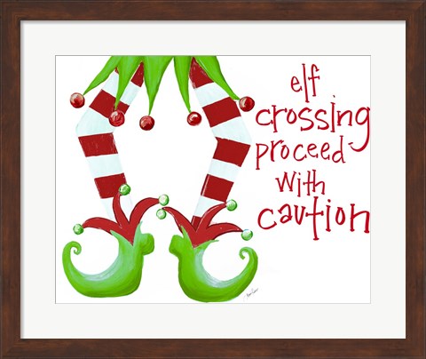 Framed Elf Crossing Proceed With Caution Print