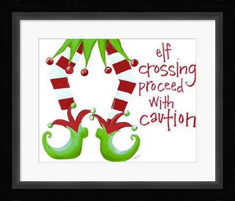 Framed Elf Crossing Proceed With Caution Print