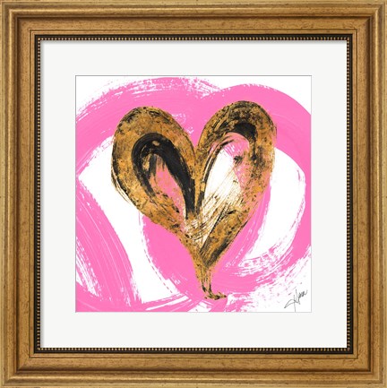Framed Pink &amp; Gold Heart Strokes I Print