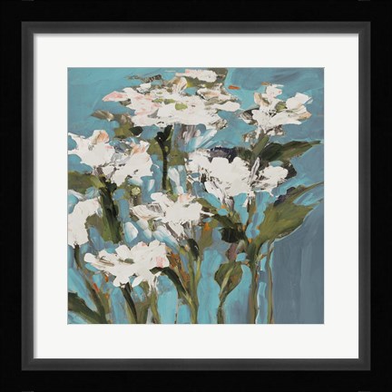 Framed Wild Flowers on Blue I Print
