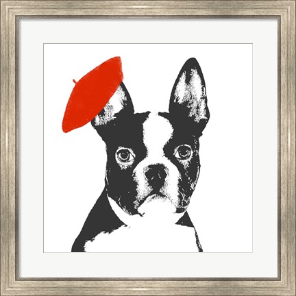 Framed Red Beret Dog Print