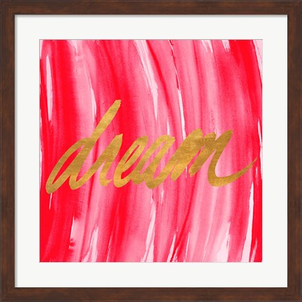 Framed Golden Words Watercolor Square III (red background) Print