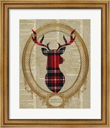 Framed Holiday Tartan Deer I Print