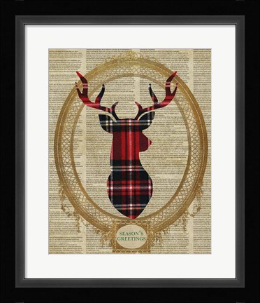 Framed Holiday Tartan Deer I Print