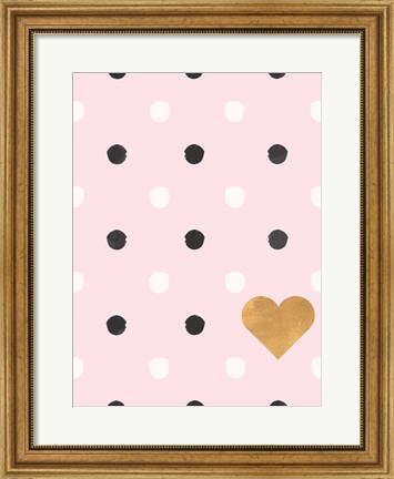Framed Heart White and Black Dots on Pink Print
