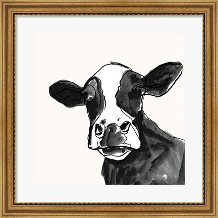 Framed Cow Contour I Print
