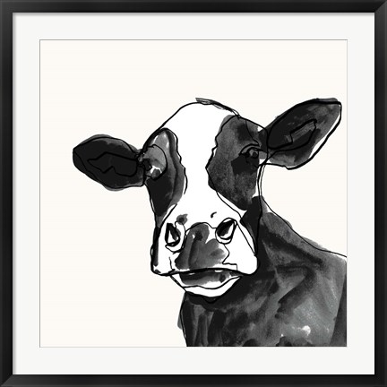Framed Cow Contour I Print