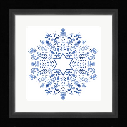 Framed Indigo Hanukkah III Print
