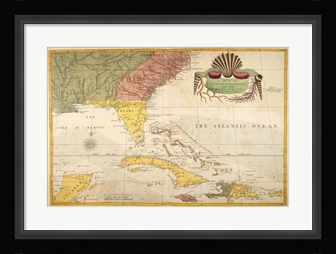 Framed Map of Carolina, Florida &amp; the Bahama Islands Print