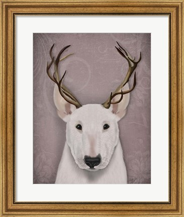 Framed Bull Terrier and Antlers Print