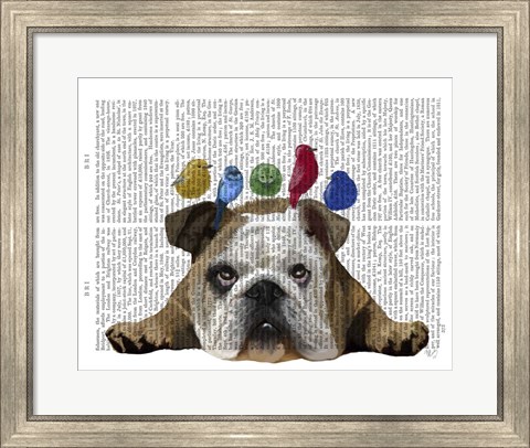 Framed English Bulldog and Birds Print