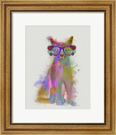 Framed Cat Rainbow Splash 5 Print