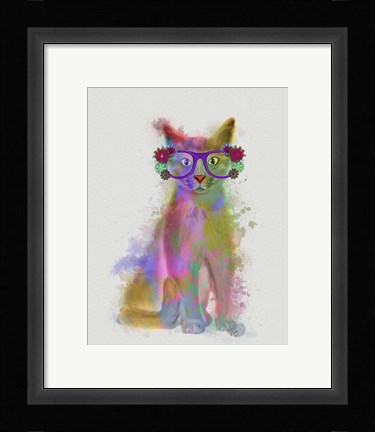 Framed Cat Rainbow Splash 5 Print