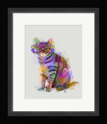 Framed Cat Rainbow Splash 7 Print