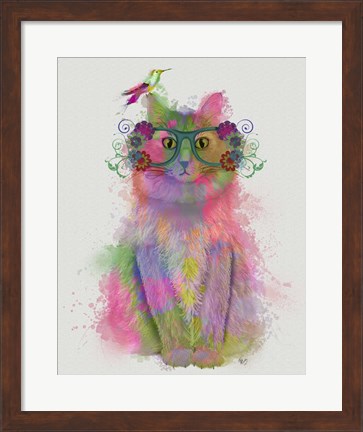 Framed Cat Rainbow Splash 8 Print