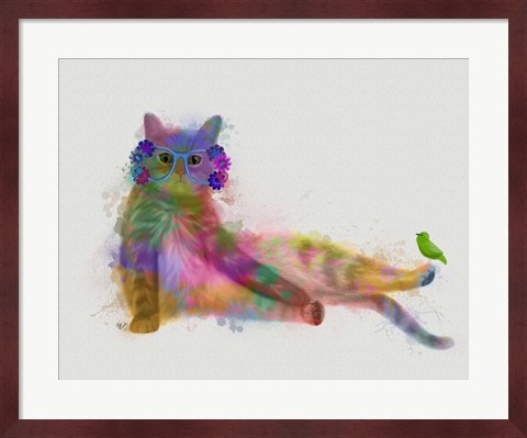Framed Cat Rainbow Splash 10 Print