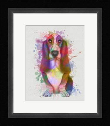 Framed Basset Hound Rainbow Splash Print