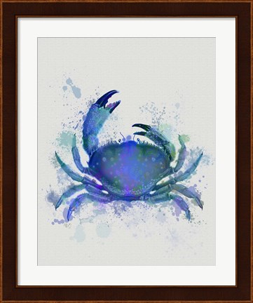 Framed Crab 1 Blue Rainbow Splash Print