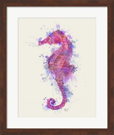 Framed Seahorse Rainbow Splash Pink &amp; Purple Print