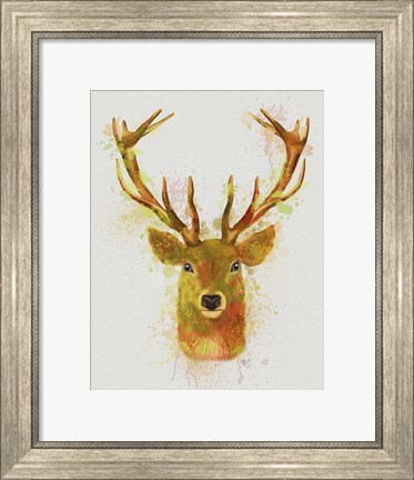 Framed Deer Head 1 Rainbow Splash Red and Gold Print