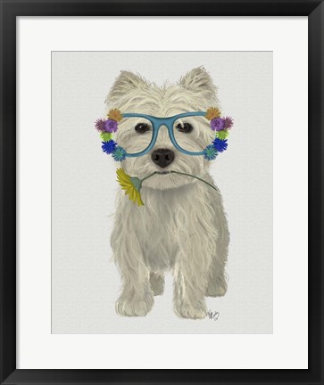 Framed West Highland Terrier Flower Glasses Print
