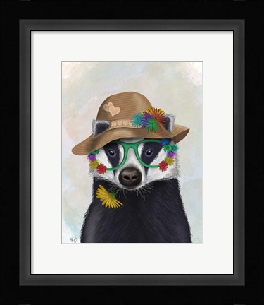Framed Badger and Flower Glasses Print