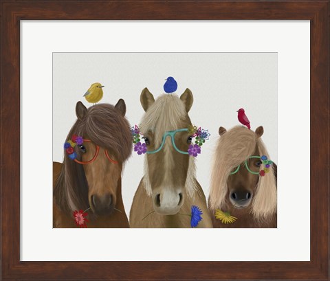 Framed Horse Trio with Flower Glasses Print