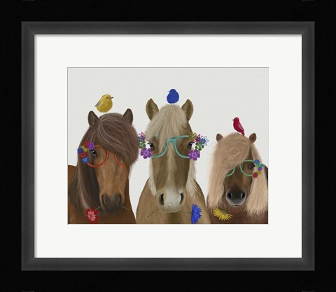 Framed Horse Trio with Flower Glasses Print