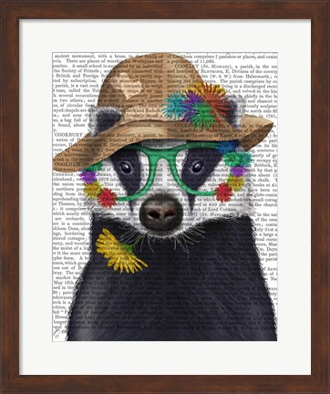 Framed Badger and Flower Glasses Print
