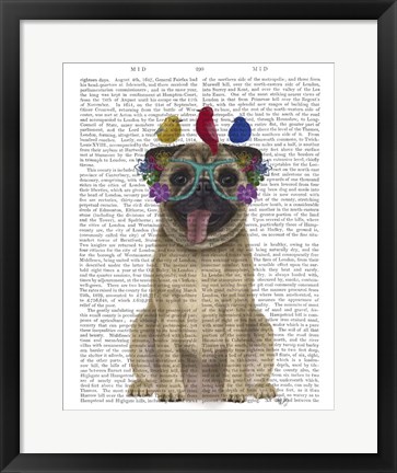 Framed Pug and Flower Glasses Print